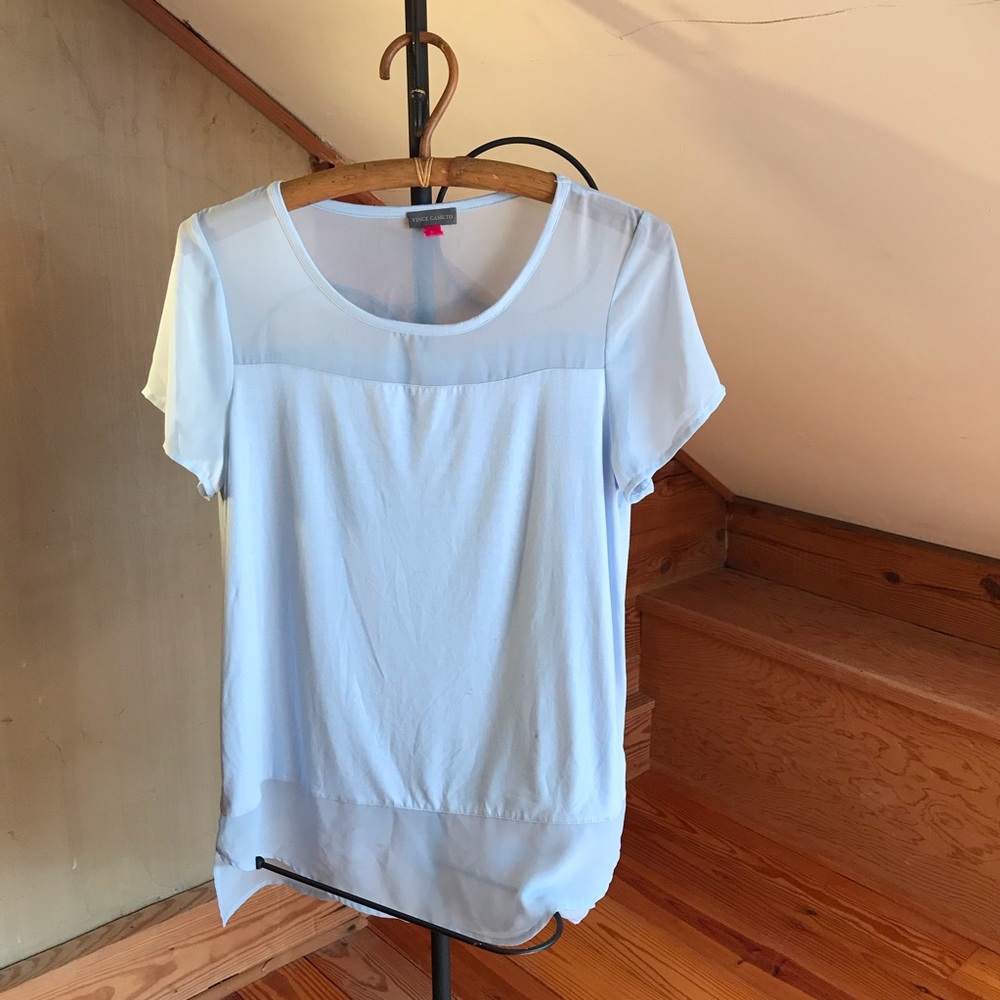 Vince Camuto Baby Blue Sheer Short Sleeve Top, EUC, M